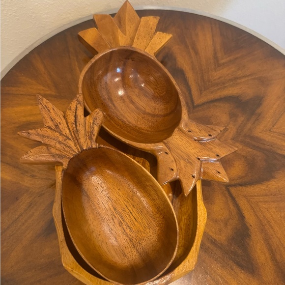 Other - 3 MCM Pineapple Shaped Mimosa Wood Serving Bowls
